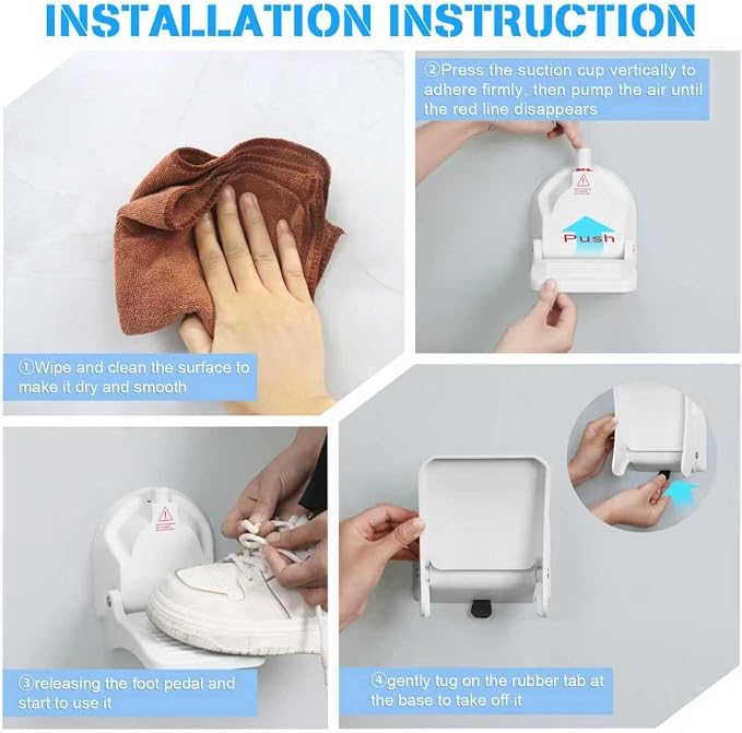 Foldable Shower Foot Rest with Suction Cup for Shaving Legs，Anti-Slip Shower Pedal with No Drilling Suction Cup for Pregnant Woman & Back Pain Sufferers- Reduce Body Strain & Bending Over