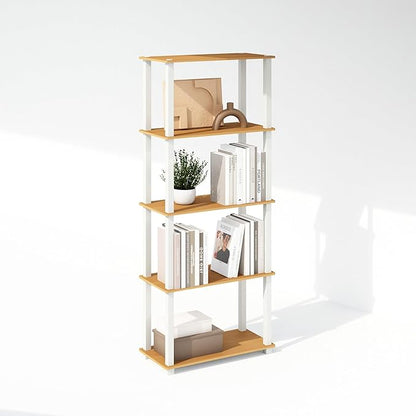 Furinno Turn-S-Tube Storage Shelves Set of 2, 3-Tier Book Shelf, Corner Shelf, Toolless Open Shelves, Square Tubes, for Organization and Storage, Living Room, Garage, Home Office, Beech