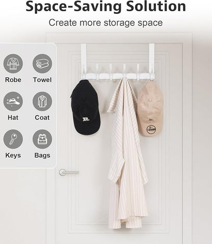 Optish Door Hooks for Hanging, Over The Door Towel Racks for Bathroom, Coat Rack Door Towel Hanger Towel Hooks (2Pack, White, Fit 1-3/4" Doors)