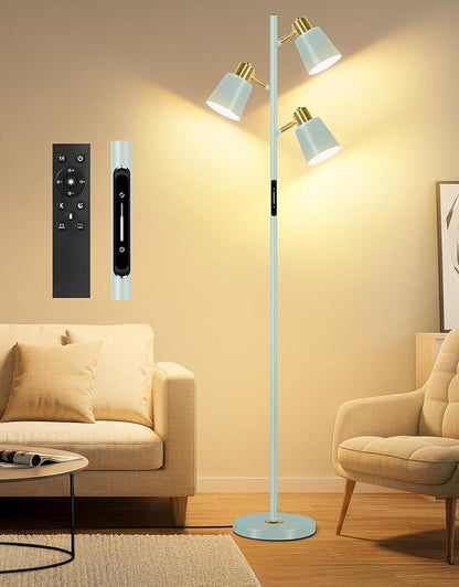 OUTON LED Tree Floor Lamp, Modern Dimmable Standing Lamp with Remote & Touch Control, 4 Color Temperatures, 3 Rotatable Lights Floor Lamps for Living Room, Bedroom, Office, Teal & Gold