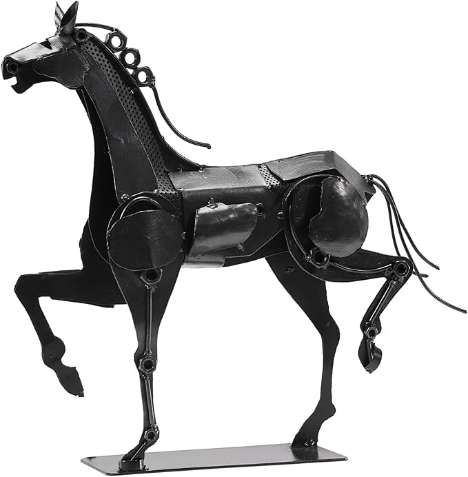 Metal Horse Statue - Rustic Handmade Western Decor - 100% Hand-Painted Horse Figurines for Office & Home - Black