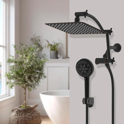 Hibbent All Metal cUPC Certified Shower Head, 10'' High Pressure Rain Shower Head, Handheld Showerhead Combo with 16'' Adjustable Extension Arm, 10 Sprays, 71'' Hose, Shower Holder, Oil Rubbed Bronze