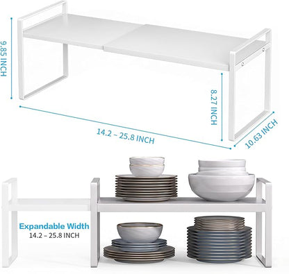 Expandable Cabinet Shelf Organizer Stackable Metal Storage Rack, Adjustable Width & Height Countertop Spice Rack, Heavy Duty Pantry Cupboard Under Sink Organizer for Kitchen Bathroom Office