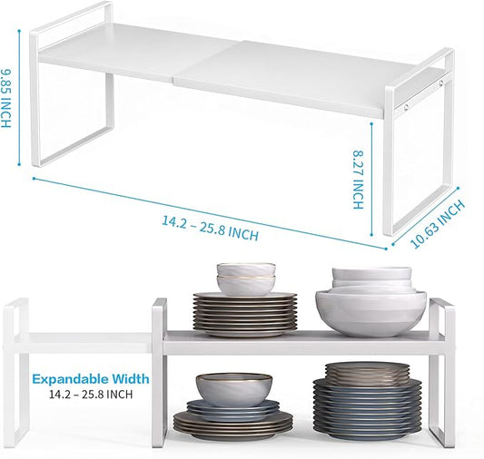 Expandable Cabinet Shelf Organizer Stackable Metal Storage Rack, Adjustable Width & Height Countertop Spice Rack, Heavy Duty Pantry Cupboard Under Sink Organizer for Kitchen Bathroom Office