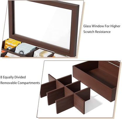 Alsonerbay Wooden Tea Box Tea Bag Holder Kitchen Storage Chest Box for Spice Pouches and Sugar Packets with 8 Compartments and Glass Window Walnut