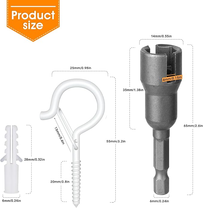 32Pcs Q-Hanger Hooks with Safety Buckle, Windproof Screw Hooks for Hanging Outdoor String Lights, Plants, Christmas Decorations, Includes Wing Nut Driver, White