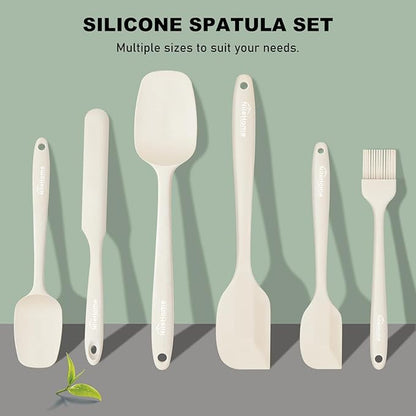 NileHome Silicone Spatula Set, 6 Pieces Food Grade Kitchen Utensils with Silicone Brush Heat Resistant Up to 600°F Dishwasher Safe BPA-Free Rubber Spatula for Scraping, Baking, Cooking, Mixing-Ivory