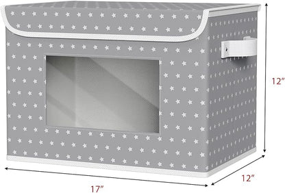 Univivi Fabric Foldable Storage Boxes [4-Pack] Large Collapsible Stackable Storage Bins with Lids, Closet Organizers and Storage Cube Basket for Home, Office, Bedroom (Gray Star, 17”x 12” x 12”)