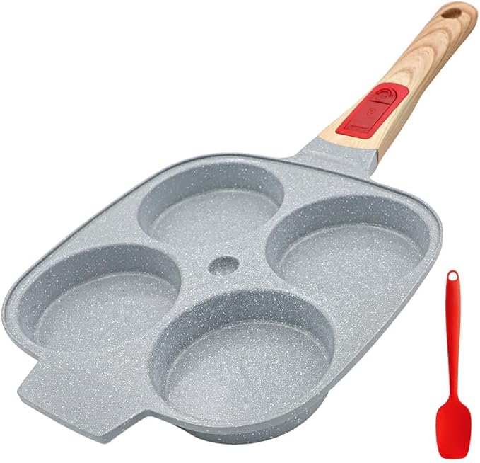 Ceramic Egg Frying Pan, Nonstick 4 Cup Fried Egg Pan with Detachable Handle, Omelette Pan Induction Compatible - Blue