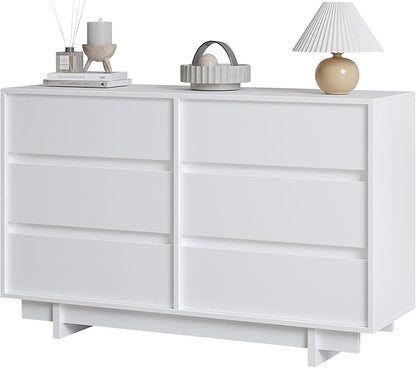 47" Wide Dresser for Bedroom with 6 Drawers,White Modern Dressers Chest of Drawers,Wooden TV Stand,Closet Clothes Organizer for Bedroom,Hallway