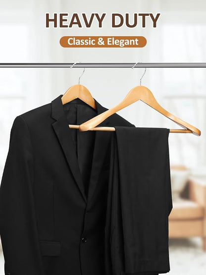 AMKUFO Wide Shoulder Wooden Hangers 8 Pack Coat Hanger with Non Slip Pants Bar, Heavy Duty Suit Hanger Wood Clothes Hangers with Smooth Finish 360° Swivel Hook for Sweater Jackets Shirts Natural