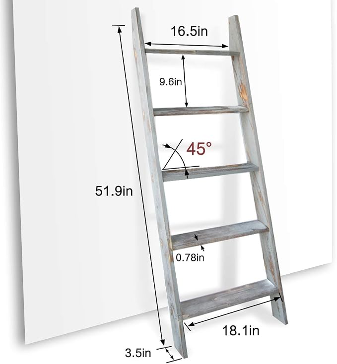 Honest Blanket Ladders for The Living Room, 5-Tier Blanket Holder, Wall-Leaning Blanket Rack, Ladder Shelves, Wooden Quilt Ladder, Farmhouse Decor, Grey