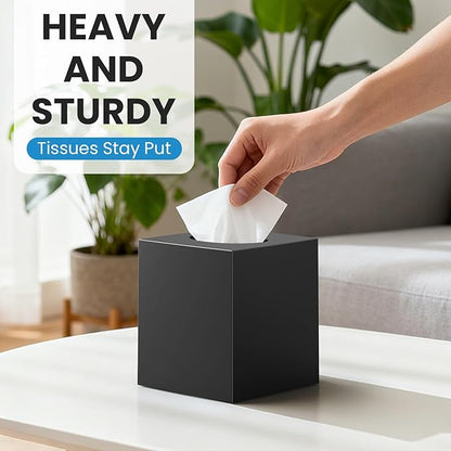 2 Pack Tissue Box Cover Black, Square Acrylic Tissue Holder, Decorative Facial Tissue Box Vessel Cube Paper Organizer Dispenser for Bathroom Office, Night Stand, Desk, Car, Vanity, Countertops