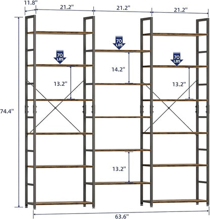 NUMENN Triple Column 6 Tier Bookshelf, Bookcase with 17 Open Display Shelves, Adjustable Rustic Industrial Style Book Shelves, Modern Bookshelves for Bedroom, Living Room and Home Office, Vintage