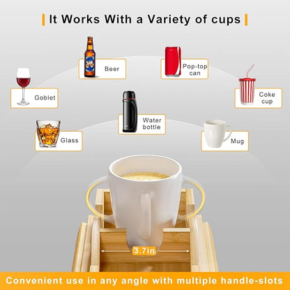 Bestjing Bamboo Sofa Armrest Tray - Couch Arm Tray with Detachable Couch Cup Holder - 2 in 1 Anti-Slip Foldable Sofa Armchair Caddy Table for Drinks Cellphone TV Remote Snacks