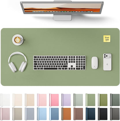 YSAGi Leather Desk Protector, Office Mat, Large Mouse Mat, Non-Slip PU Leather Blotter, Laptop Desk, Waterproof Writing Pad for Office and Home (Bamboo Green, 35.4" x 17")