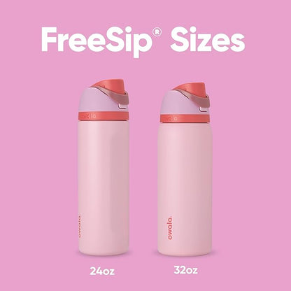Owala FreeSip Insulated Stainless Steel Water Bottle with Straw for Sports and Travel, BPA-Free Sports Water Bottle, 32 oz, Pink, Angel Food Cake
