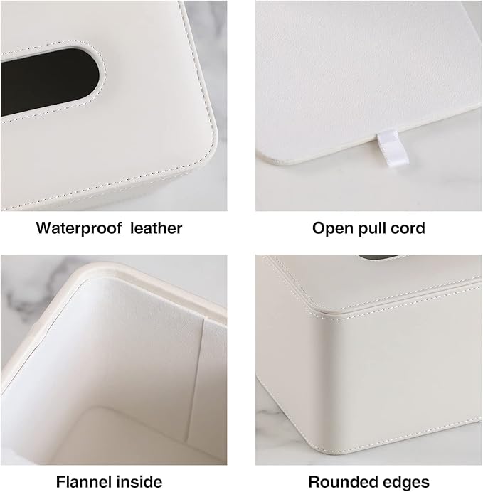 MEIBOOCH PU Leather Tissue Box Cover with Magnetic Closure, Square Tissue Box Holder with Rounded Edges Design (Beige, Square)