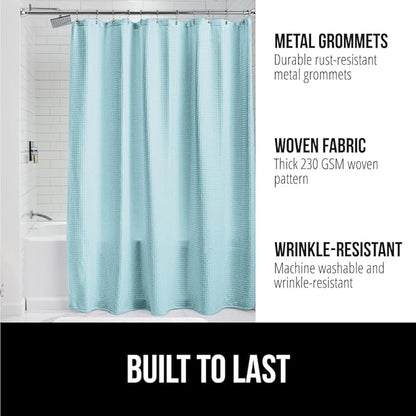 GORILLA GRIP Waffle Shower Curtain, Thick Weighted Fabric, Wrinkle and Rust Resistant, Classic Hotel Quality Design, Heavy Duty Long Curtains for Bathroom Showers Bath Tubs Machine Wash 72x72 Spa Blue