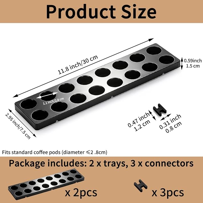 Berglander Coffee Capsule Holder for Drawer, 32 Pods Coffee Pod Storage Organizer for Kitchen Drawer Holders for Nespresso Originalline, Black Plastic Kitchen Organizer