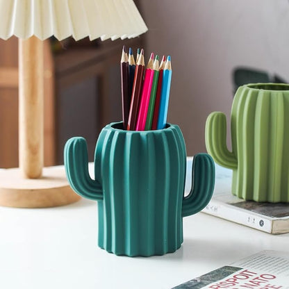 Silicone Pen Holder Cactus Pencil Holder Cute Pens Cup for Desk for Kids Office Decor Desk Accessories Pen Pot Desk Organizer (Dark Green,2 Pack)