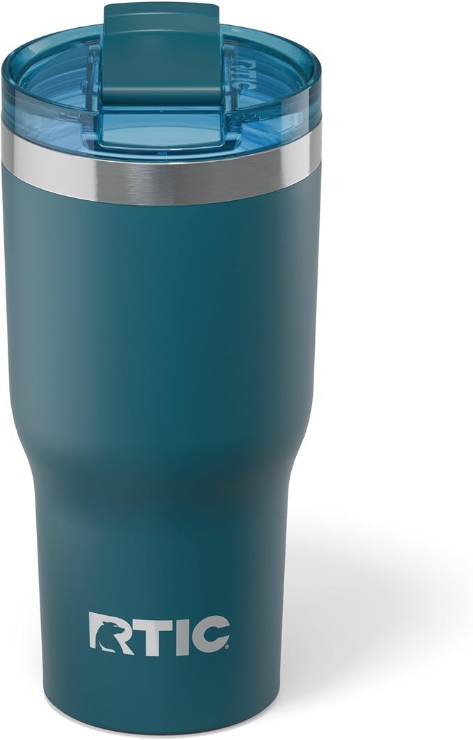 RTIC 20oz Essential Tumbler with Lid, Ceramic Lined, Insulated, Stainless Steel, Metal, Double Wall Vacuum-Insulation, Travel Cup for Iced Coffee, Tea, Hot and Cold Drink, Marine