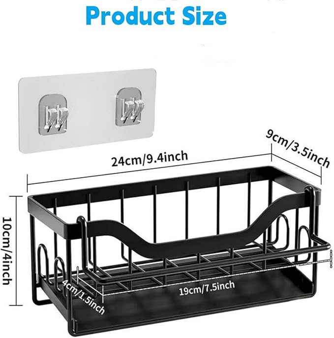 SWILLE Sponge Holder for Kitchen Sink - Sink Caddy Organizer with Auto Drain Tray, Detachable Towel Rack, Stainless Steel Kitchen Counter Organizer Rack, Black