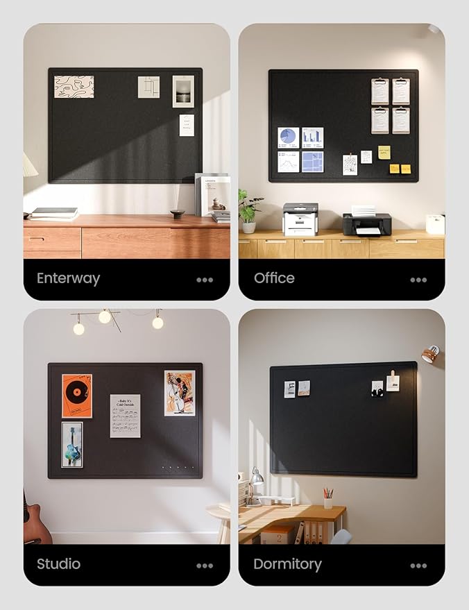 Fluxynara Large Bulletin Board, 47.2" x 35.4" Cork Board Alternative with 24 Safe Removable Adhesive Tabs, Foldable Felt Pin Board for Home Office, Classroom, Bedroom,Entryway for Walls— Black