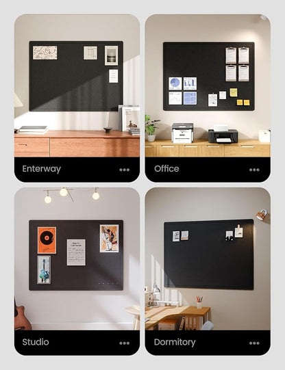 Fluxynara Large Bulletin Board, 47.2" x 35.4" Cork Board Alternative with 24 Safe Removable Adhesive Tabs, Foldable Felt Pin Board for Home Office, Classroom, Bedroom,Entryway for Walls— Black