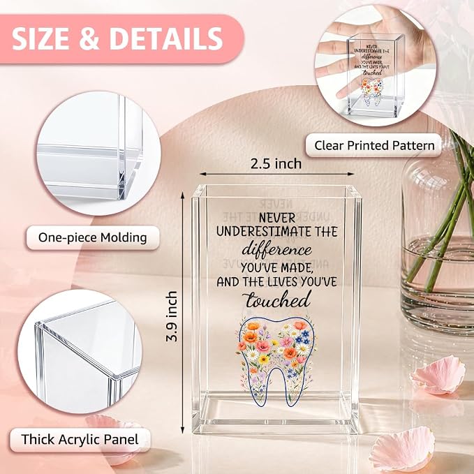 Never Underestimate The Difference You’ve Made Acrylic Pencil Holder Cup, Appreciation Gifts for Dentist Dental Assistant Medical Student, Funny Farewell Retirement Gifts for Orthodontist