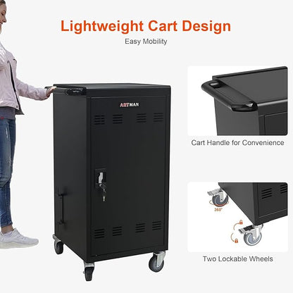 Aokleo 45 Devices Laptop Charging Cart,Tablet Storage Carts for pad Up to 16.3" Screen Size, Classroom Computer Mobile Charging Station for Pads, Chromebooks,Laptops, Security Storage(45 Bay-Black)