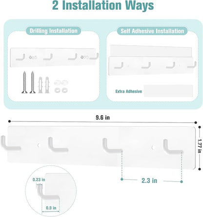 RELBRO Key Holder Wall Mount, Large Metal Self Adhesive Key Rack with 4 Hooks, 2 Installation Options, White