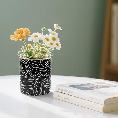 WAVEYU Pen Holder, Pencil Cup for Desk, Cute Makeup Brush Holder, Durable Ceramic Organizer Decor for Room, Office, Classroom, Abstract Pattern