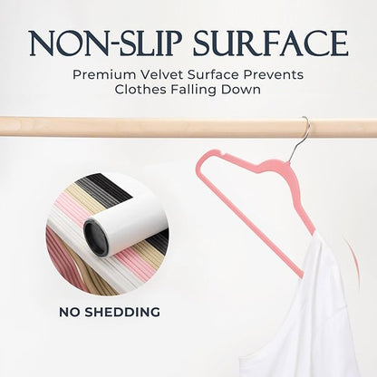 HOUSE DAY Pink Velvet Hangers 20 Pack, Premium Non-Slip Felt Clothes, Sturdy Heavy Duty Coat, Durable Hangers for Suits, Space Saving with No Hanger Mark, 360° Swivel Rotating Rose Gold Hook