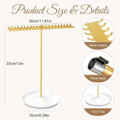 Jewelry Organizer Stand, Metal Necklace Holder Display With 42 Hooks, Gold Jewelry Holder for Necklaces, Bracelets, Rings, Bedroom College Dorm Decor for Women and Girls