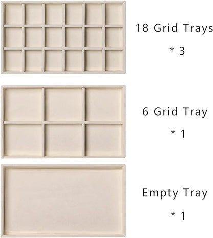 Frebeauty Acrylic Jewelry Organizer Earring Organizer Box with 5 Drawers Earring Holder Organizer with Velvet Trays Clear Jewelry Box for Women Earring Display for Rings Studs(Beige)
