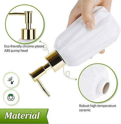 Natheeph Dish Soap Dispenser, Hand Soap Dispenser Ceramic Bottle, Refillable Liquid Great for Kitchen Dish Soap, Hand Soap, Essential Oil & Lotion (New White)
