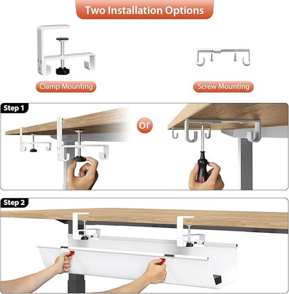 Univivi No Drill Under Desk Cable Management Tray, 36" Cord Organizer for Table, Clamp/Screw Mount Desk Cable Management, Premium Fabric Cable Management Tray for Office, Home