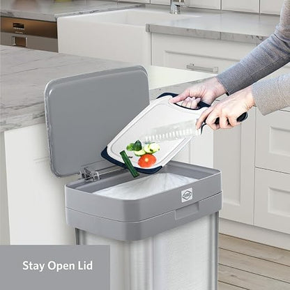 Clorox 13 Gallon Trash Can - 50L Kitchen Trash Can with Wide Step Pedal - Rectangular Stainless Steel Garbage Bin with Hinged Rim and Odor Protection
