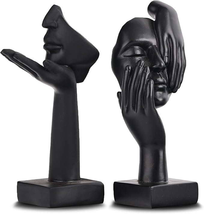 oliruim 6.5" H Black Art Thinker Figurines 2 PCS, Abstract Small Statues Home Accent Decor for Shelf, Office Desk, Living Room, Knick Knacks Decorations for Shelves (2 PCS Black)