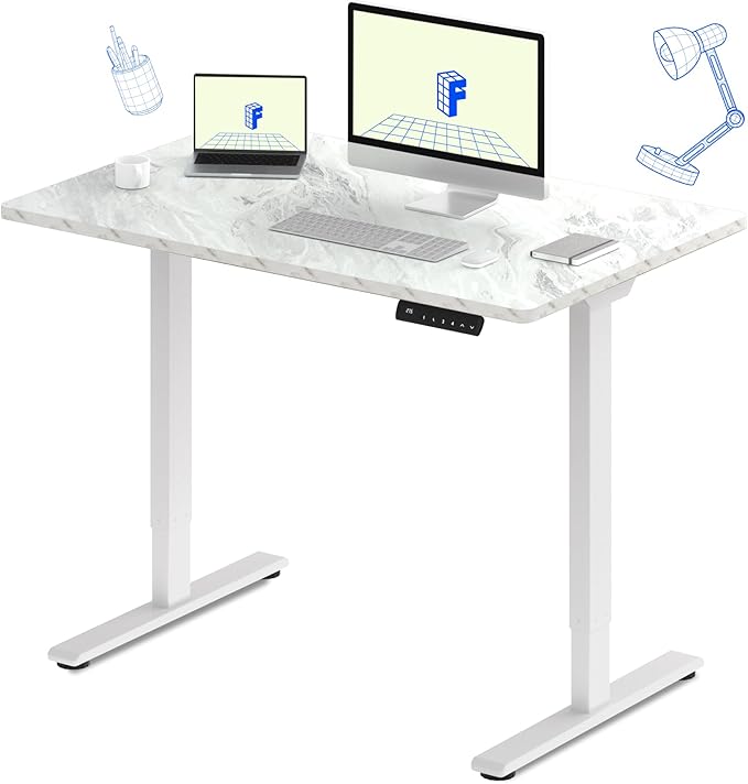 FLEXISPOT E3 Dual Motor Electric Standing Desk 48 x 30 Sit Stand Up Desk, Holds 220 lbs, Adjustable Height w/Memory Presets, One-Piece Marble Grey Desktop & White Frame, Ships in 2 Boxes