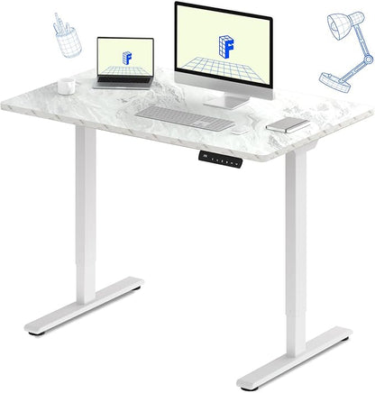 FLEXISPOT E3 Dual Motor Electric Standing Desk 48 x 30 Sit Stand Up Desk, Holds 220 lbs, Adjustable Height w/Memory Presets, One-Piece Marble Grey Desktop & White Frame, Ships in 2 Boxes