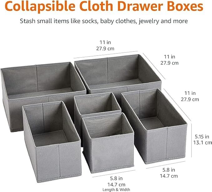 Amazon Basics Cloth Drawer Storage Organizer Boxes for Socks, Underwear and Baby Items Gray (Pack of 60)