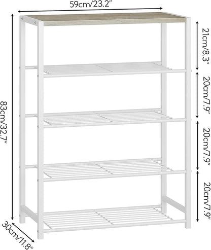 Yusong Shoe Rack Organizer, 5 Tier Industrial Shoe Storage Shelf, Narrow Sturdy Metal Shoe Shelves for Closet Entryway, White