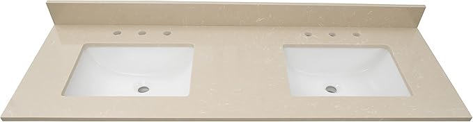 MSI Cosmic Sand Vanity Top with Under Mount Rectangle Double Bowl Ceramic Sinks, Engineered Marble Stone, 4" CC Faucet Holes, 61"X22"