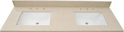 MSI Cosmic Sand Vanity Top with Under Mount Rectangle Double Bowl Ceramic Sinks, Engineered Marble Stone, 4" CC Faucet Holes, 61"X22"