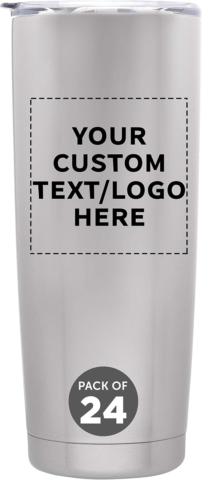 Custom Pipette Stainless Steel Coffee Tumblers 20 oz. Set of 24, Personalized Bulk Pack - Double Wall, Perfect for Coffee, Hot Cocoa, Other Hot & Cold Beverages - Silver