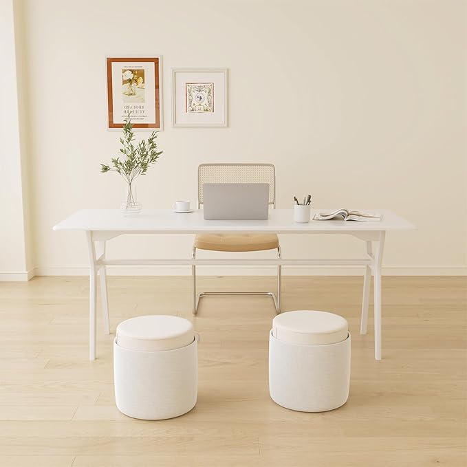 Solid Wood Study Desk - 63" Double Long Computer Table for Home Office, 2-Person PC Workstation, White