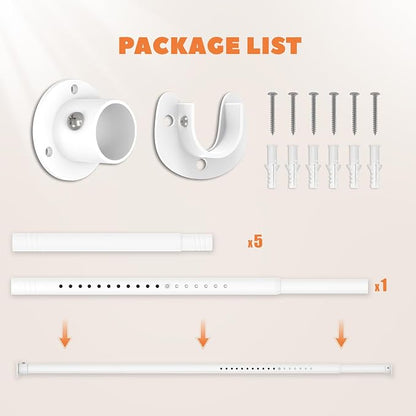 Long Closet Rod 17-87 Inches, Adjustable Heavy Duty White Metal Closet Rods for Hanging Clothes, 1.3 Inch Diameter with Wall Brackets for Wardrobes, Laundry Room