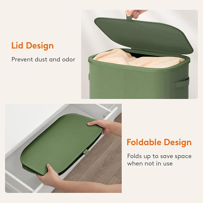 Lifewit Slim Laundry Basket with Lid, Narrow Large Laundry Hamper with Plastic Handles and Removable Bag, Tall Foldable Dirty Clothes Hampers for Laundry Room, Bedroom, Bathroom, Dorm, 75L Green